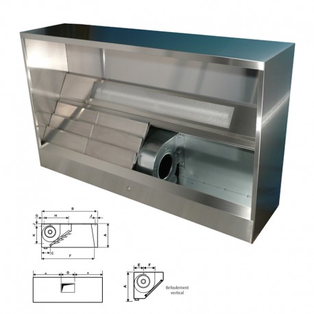 Furnotel - Hotte dynamique spéciale laverie - Avancée 938 mm - Longueur - 1500 mm, réfoulement horizontal - DPL915H